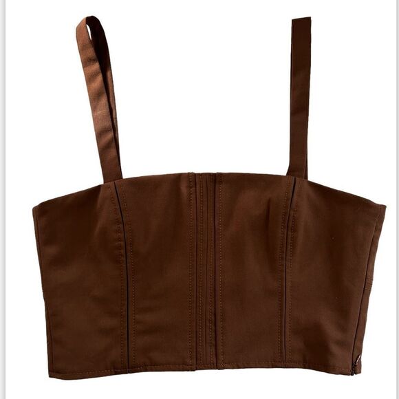Zara Brown Structured Crop Tank Top Size Small - Picture 1 of 6
